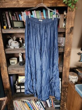 NATURAL LIFE Blue Crinkled Tiered Palazzo Pants with Elastic Waist